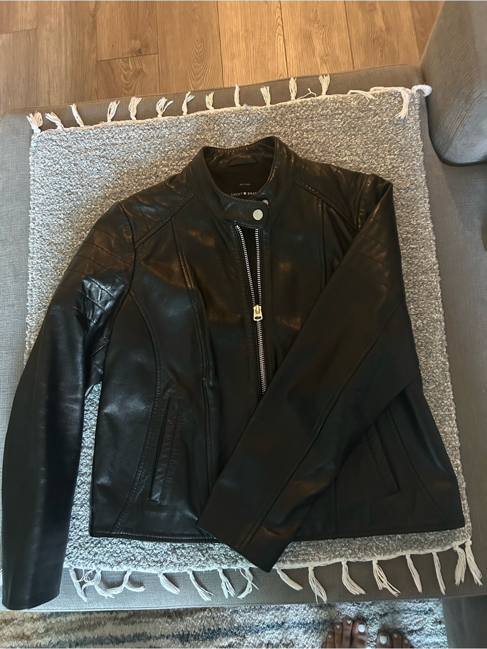 Lucky Brand Black Leather Moto Jacket with Zip Front